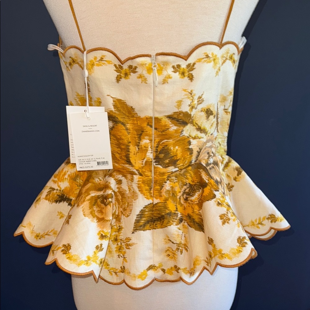 Zimmermann NWT Aline Scallop Floral Peplum Top szAU 2 US 6/8 - Picture 6 of 6